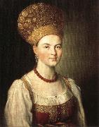 Ivan Argunov Portrait of Peasant Woman in Russian Costume Sweden oil painting artist